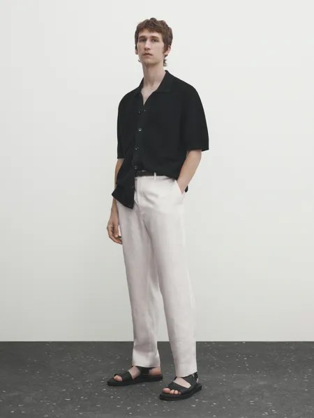 Свитер поло из текстурированного хлопка с кнопками Massimo Dutti, черный