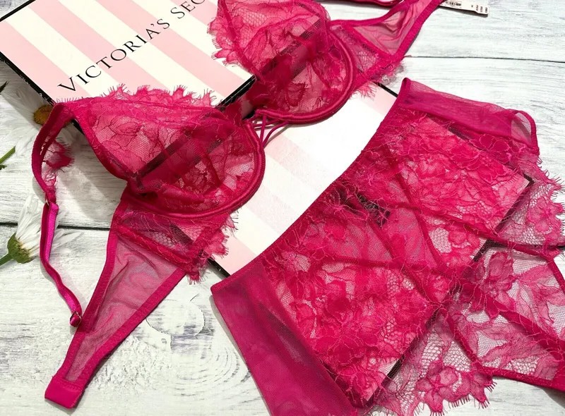 Victorias Secret LUXE LINGERIE Кружевной Удлиненный Деми Бюстгальтер Без Подкладки Highwait Розовый