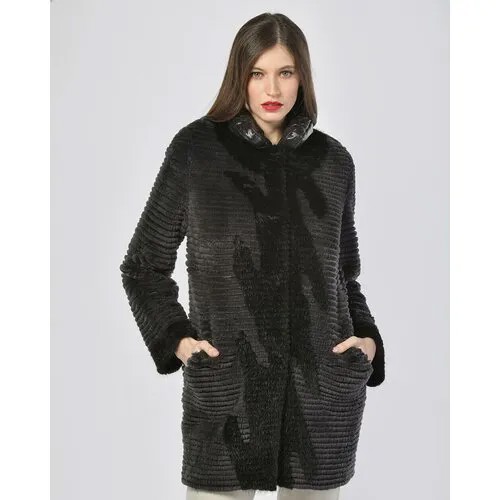 Пальто Symetrie Paris, бобр, силуэт прямой, размер M, серый