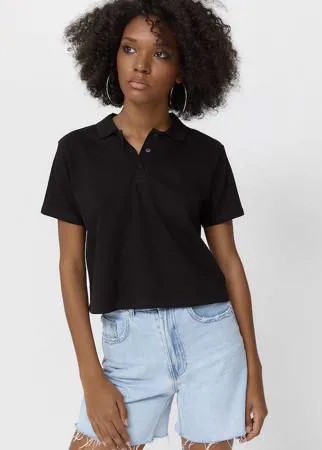 Stradivarius Укороченное Базовое Поло Черный Xl