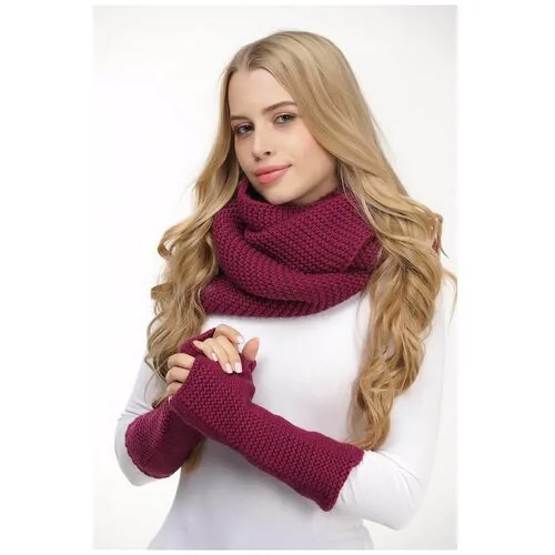 Снуд LAMBONIKA, шерсть, вязаный, 60х38 см, серый, синий