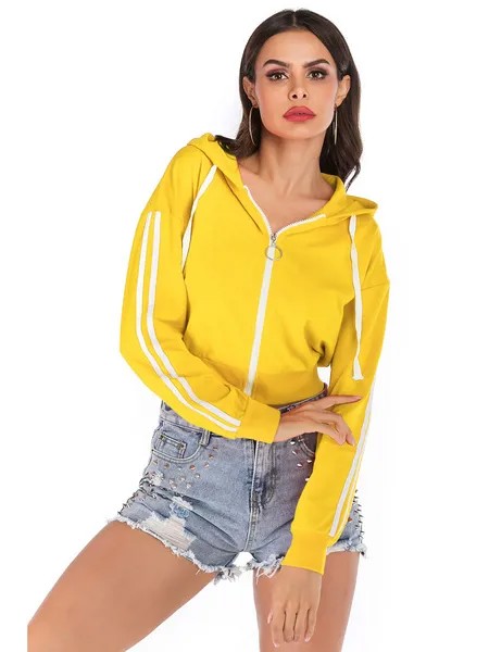 Milanoo Women Hoodie Yellow Long Sleeves Cotton Hooded Classic Winter Sweatshirt