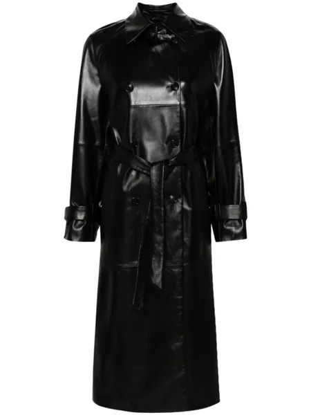 Кожаный тренч с поясом Max Mara, черный