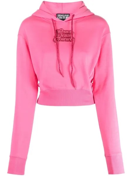 Versace Jeans Couture укороченное худи с вышитым логотипом, розовый