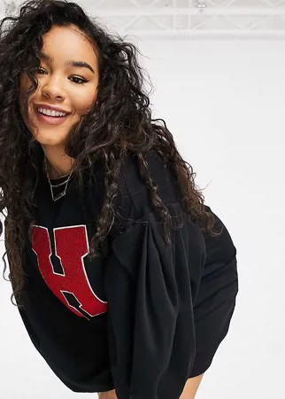 Черное платье-свитшот мини в стиле oversized с рукавами-фонариками и принтом в виде красной буквы ASOS DESIGN Curve-Черный цвет