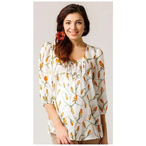 Блуза MammySize, укороченный рукав, размер 42, бежевый, оранжевый