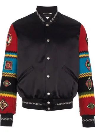 Saint Laurent куртка-бомбер с вышивкой на рукавах