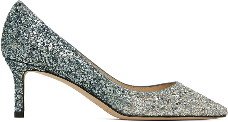 Серебряные и синие туфли на каблуке Romy 60 Jimmy Choo