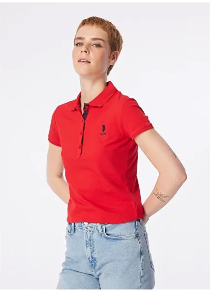Темно-синяя - красная женская футболка-поло приталенного кроя TP0124 U.S. Polo Assn., темно-синий/красный