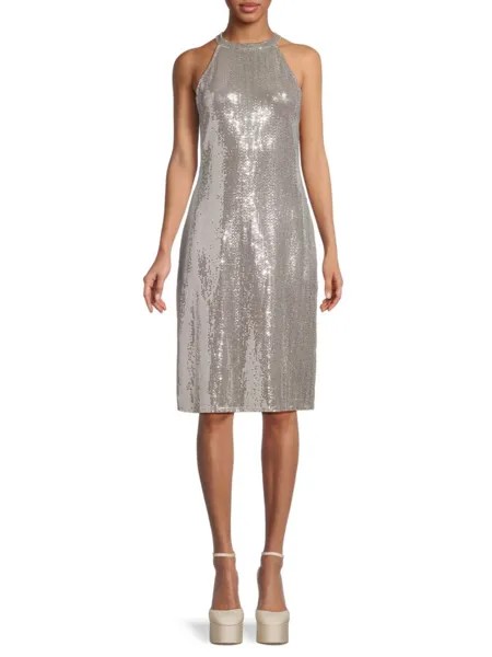 Платье-футляр с пайетками в горошек Disco Bebe, серебро
