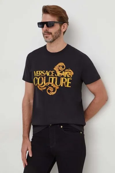 Хлопковая футболка Versace Jeans Couture, черный
