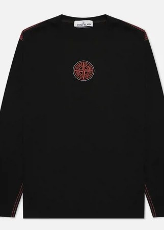 Мужской лонгслив Stone Island Garment Dyed Embroidery Logo, цвет чёрный, размер L