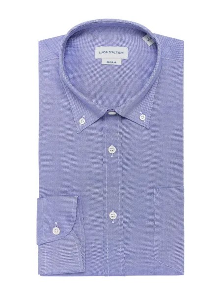 Luca D'Altieri повседневная рубашка обычного кроя из чистого фактурного хлопка, голубой