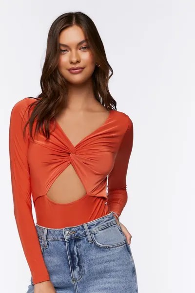 Боди с вырезом спереди Forever 21, ржавый