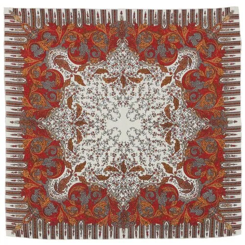 Платок Павловопосадская платочная мануфактура,89х89 см, оранжевый, бежевый