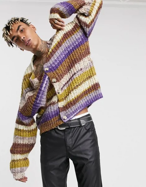 Кардиган в полоску объемной вязки из разноцветной пряжи ASOS DESIGN-Многоцветный