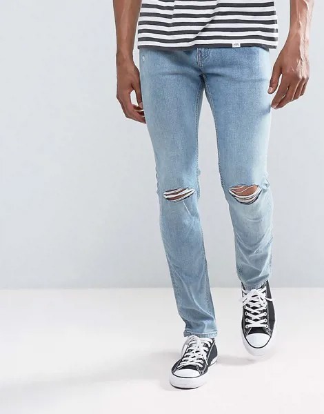 Синие облегающие джинсы с рваными коленями Cheap Monday-Синий