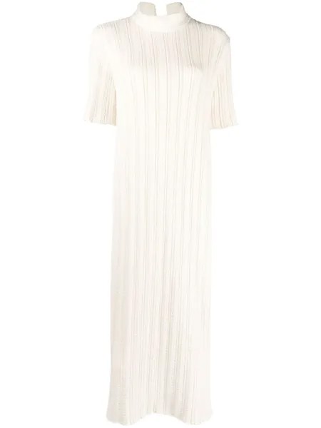 Jil Sander платье в рубчик с короткими рукавами, нейтральный цвет