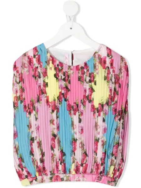 Miss Blumarine плиссированная блузка с цветочным принтом