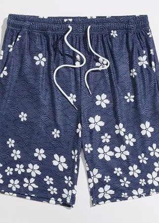Мужские шорты-пижама с цветочным принтом на кулиске