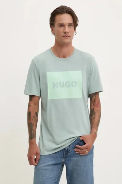 Хлопковая футболка Hugo, зеленый
