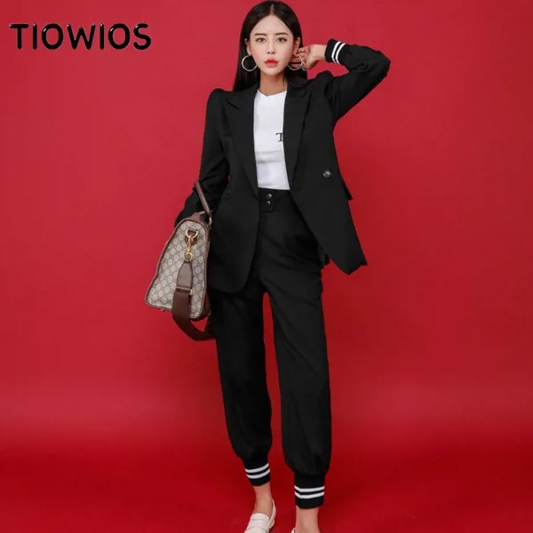 Новинка 2021, женский костюм из двух предметов, Корейская версия, темпераментный облегающий пиджак, повседневный модный костюм с брюками, tiво...