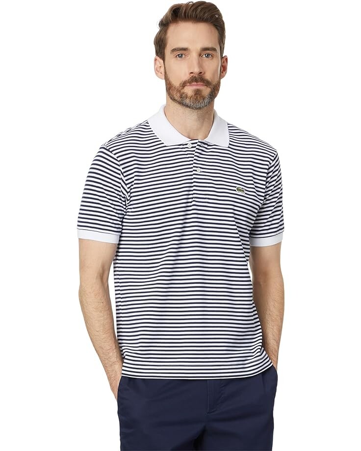 Поло Lacoste Short Sleeve Classic Fit Stripped Shirt, цвет Narcissus/Blizzard-Cement