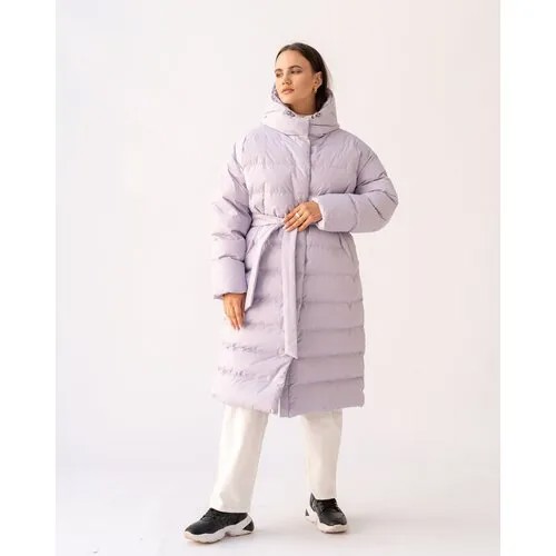 Куртка  Modress зимняя, силуэт свободный, капюшон, карманы, пояс/ремень, размер 56, фиолетовый