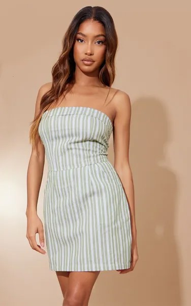 PrettyLittleThing Облегающее платье-бандо из льняной ткани в зеленую полоску