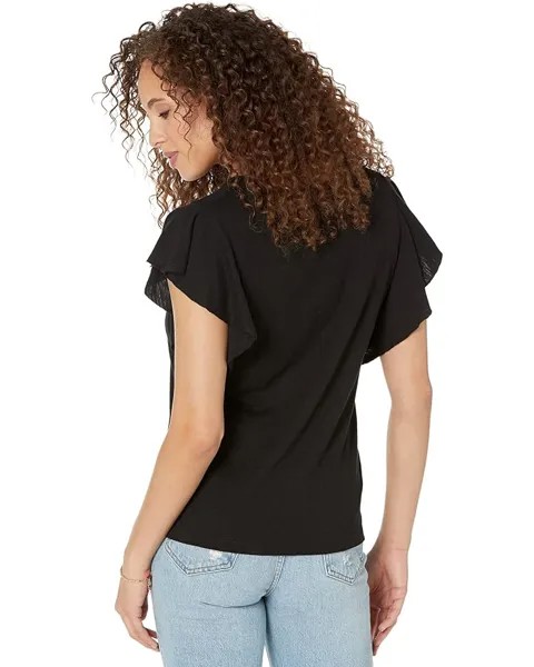 Футболка Lilla P Flutter Sleeve Flame Modal V-Neck Tee, черный