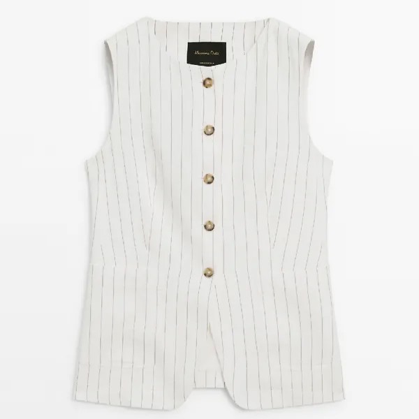 Жилет Massimo Dutti Suit Waistcoat With Contrast Stripes, кремовый