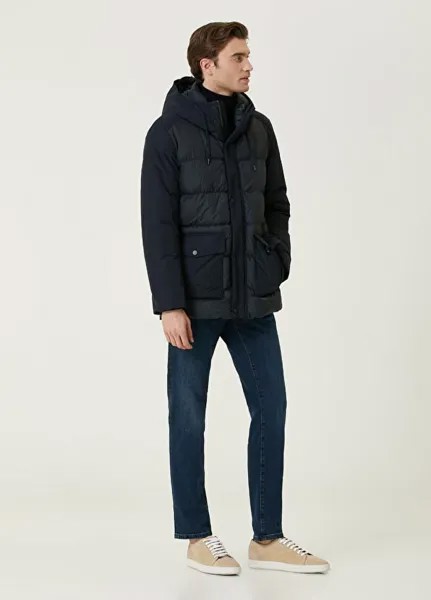 Стеганое пальто с деталью гарни на капюшоне Beymen Collection, синий