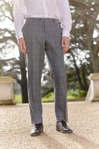Костюмные брюки стандартного кроя из 100% шерсти Signature Empire Mills в клетку Next, серый