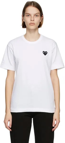 Бело-черная футболка с нашивкой в ​​виде сердца Comme des Garçons Play