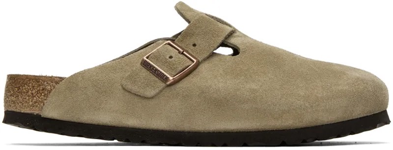 Серо-коричневые узкие бостонские лоферы Birkenstock с мягкой стелькой