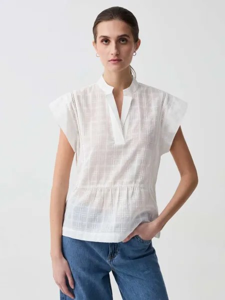 Блуза с клетчатым узором и вышивкой à jour Ovs, цвет optical white