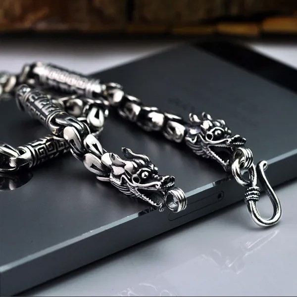 Ручной работы 925 пробы серебряный дракон весы Ожерелья Цепочка на свитер для Для мужчин