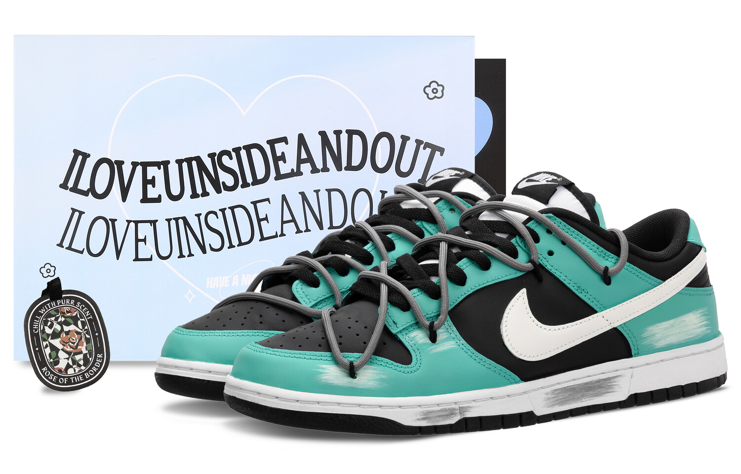 Кроссовки Nike Dunk Skateboarding Shoes Unisex Low-top Black/Cyan/White, зеленый