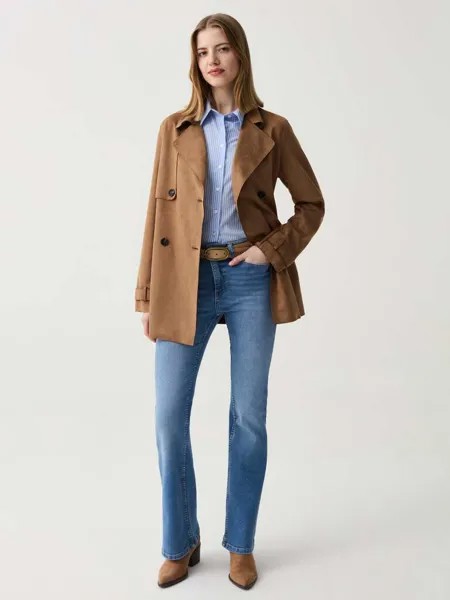 Короткий двубортный тренч из замши Ovs, цвет tobacco brown