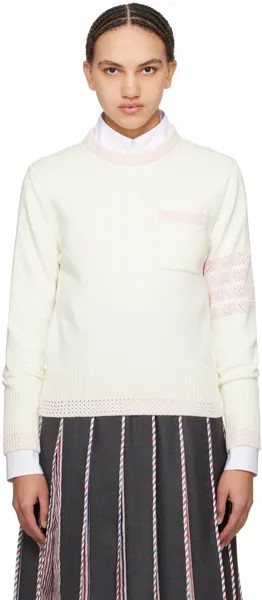 Белый свитер с 4 полосками Thom Browne, цвет White