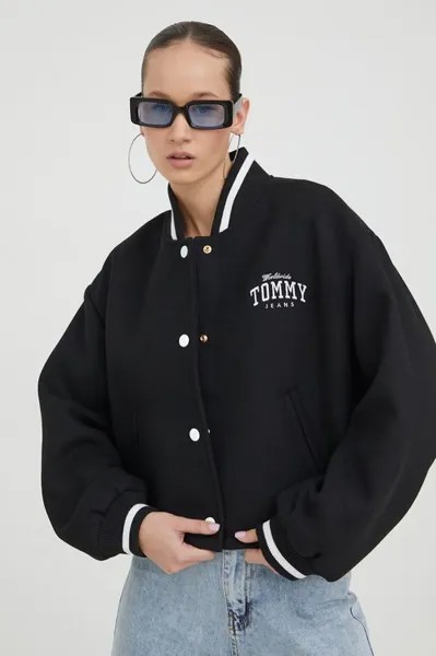 Куртка-бомбер из смесовой шерсти Tommy Jeans, черный