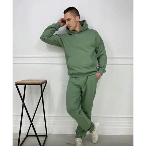 Костюм , толстовка и брюки, свободный силуэт, размер 50, хаки