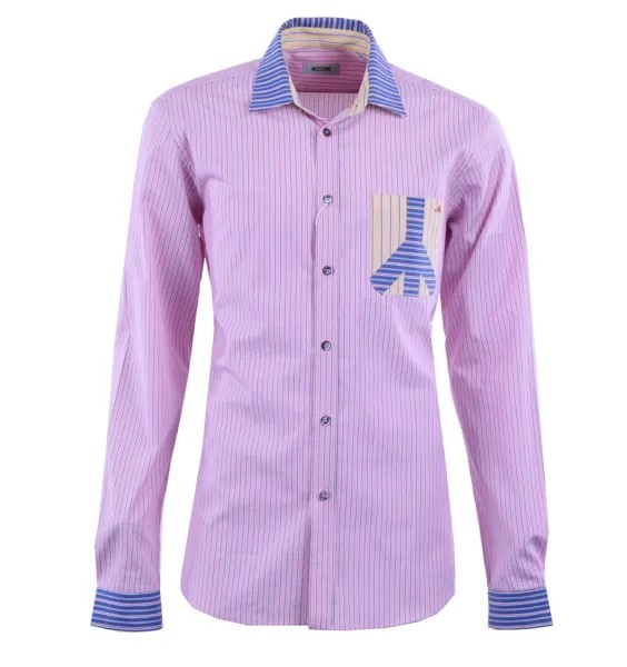 MOSCHINO Хлопковая рубашка в полоску с контрастным воротником Розовый Синий 04400