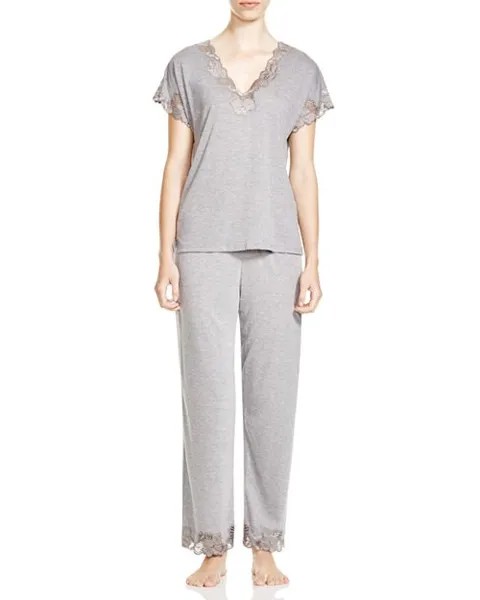 Пижамный комплект Zen с цветочной кружевной отделкой и короткими рукавами Natori, цвет Gray