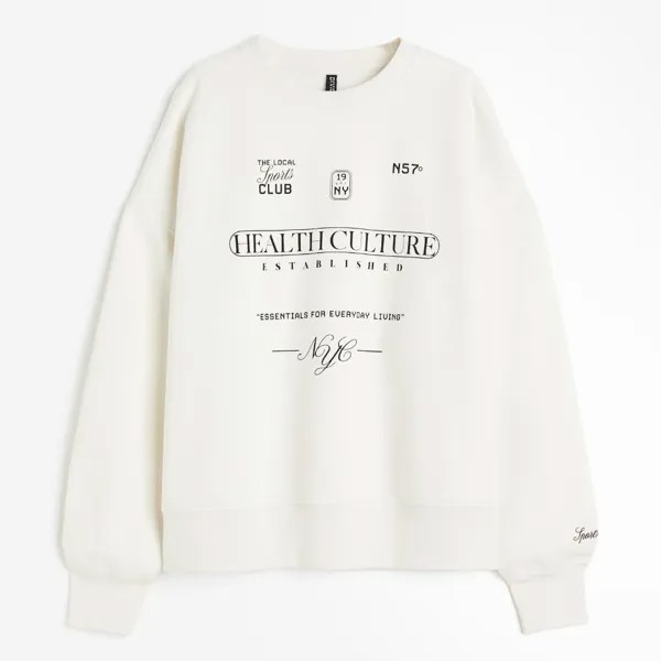 Свитшот H&M Oversized With Motif Health Culture, кремовый