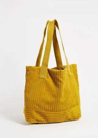 Вельветовая сумка-тоут горчичного цвета в стиле 
