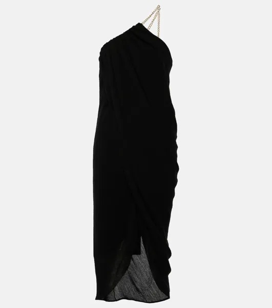 Платье миди на одно плечо из натуральной шерсти Chloé, черный