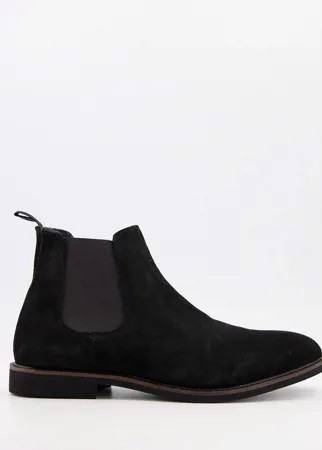 Черные замшевые ботинки-челси в стиле casual Silver Street-Черный