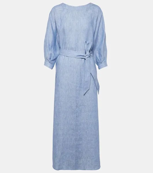 Платье миди из льна Mina Loro Piana, цвет light blue indigo