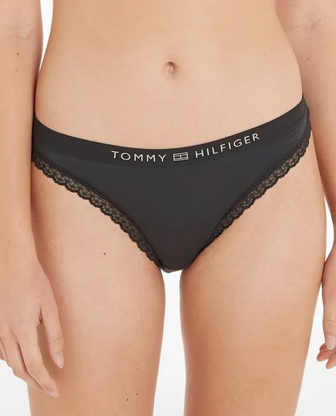 Кружевные трусы с логотипом в тон Tommy Hilfiger, черный